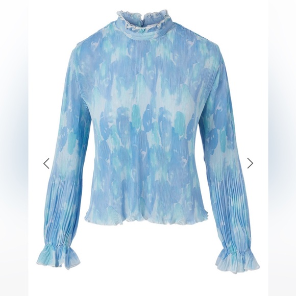 Ganni Tops - Ganni Pleated Watercolour-Print Georgette Blouse Size 6